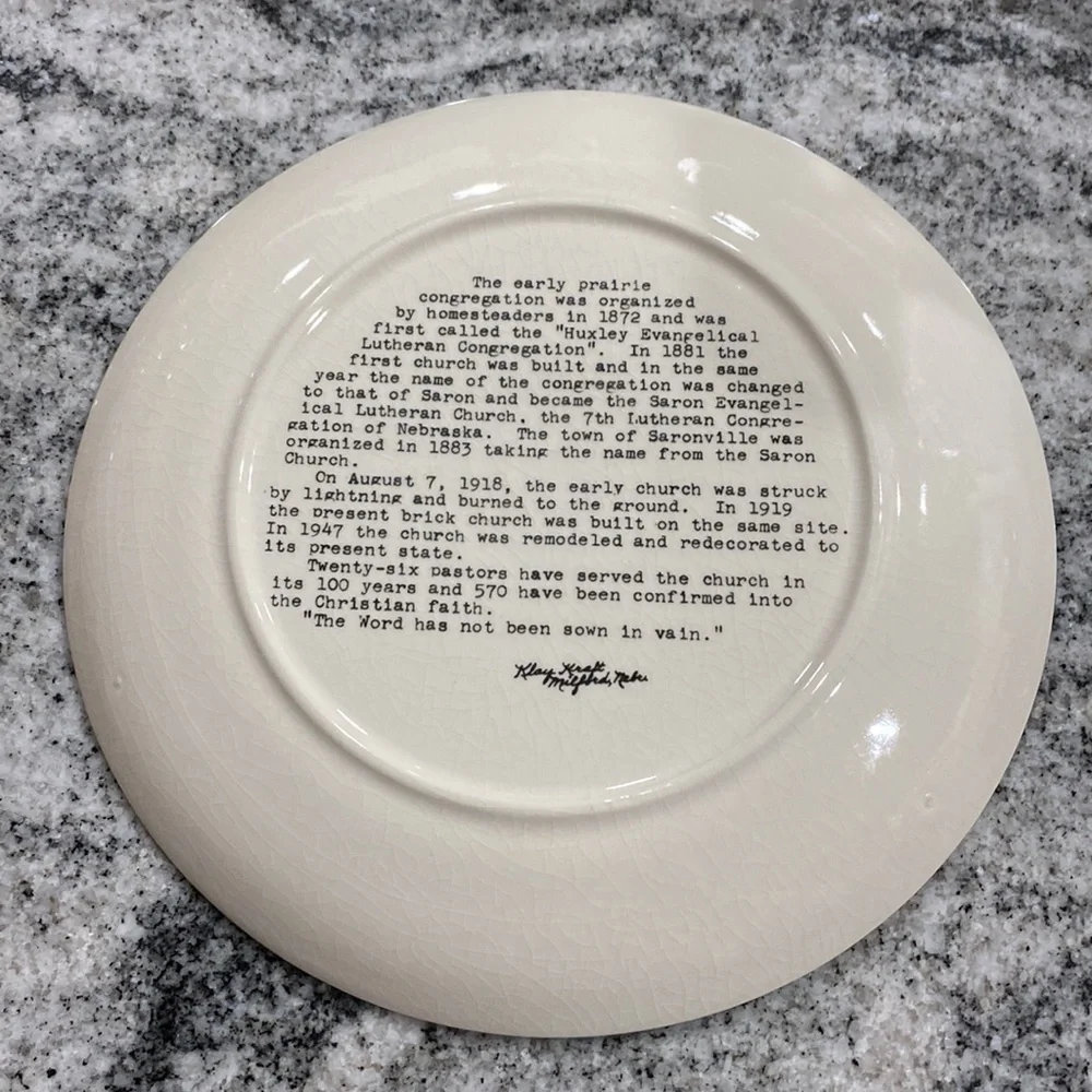 Vintage 1972 Saron Evangelical Lutheran Church Commemorative Plate!